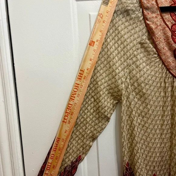 Elegant Beige and Red Women's blouse.From the renowned Lucky brand, long sleeves - Picture 14 of 15